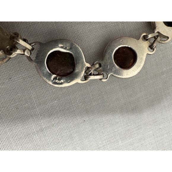 Sterling Silver Link Toggle Bracelet Multi Color 7 Stones Graduated Cabochons - Picture 5 of 8